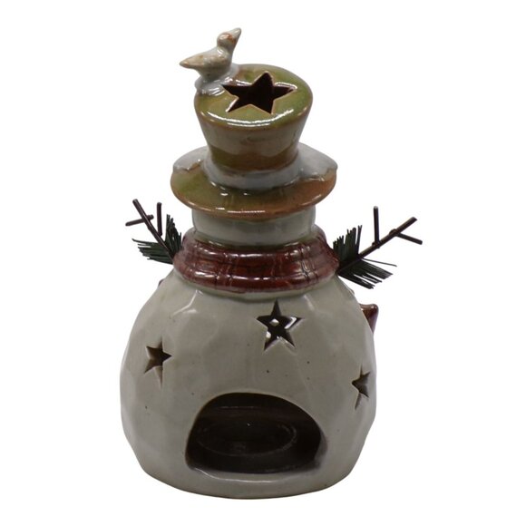 Hallmark Snowman w/Star & Snowflake Cutouts Design Tealight Holder 9" - Picture 4 of 7